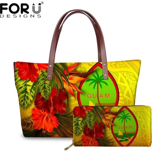FORUDESIGNS Luxury Women 2Pcs Set Shoulder Handbag Polyneisa Guma Plumeira Print Fashion Lady Hand Bags and Purse Bolsa