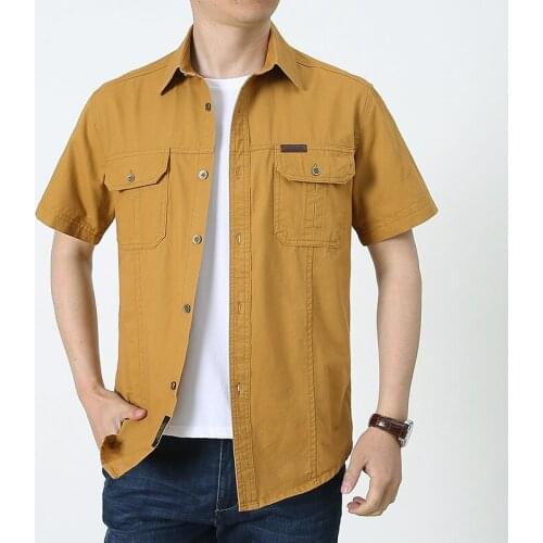 Cotton Breathable Loose Tops Outdoor Sport Tactical Shirt Summer Mens Military Short Sleeve Cargo Shirt 5Xl Plus Size Thin Lapel