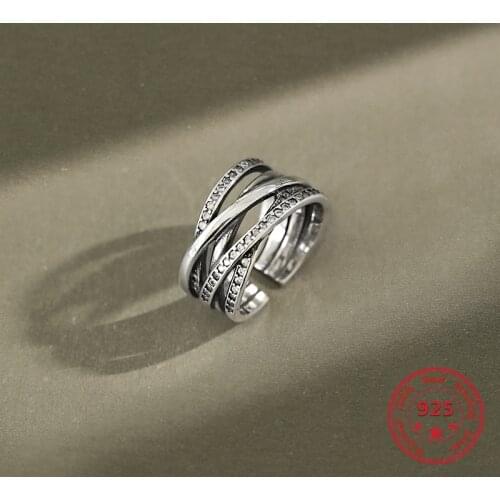 Exquisite Wholesale 925 Sterling Silver Ring Simple Retro Korean INS Trend Style Multi-layer Winding Design Womens Open Ring