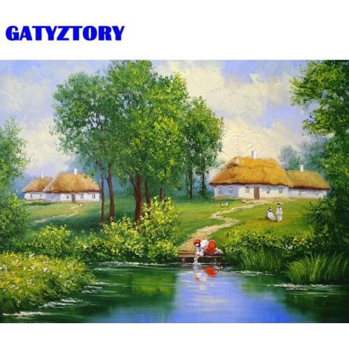 GATYZTORY DIY Pictures By Number Tree Houses Kits Painting By Numbers HandPainted Girl Picture Art Drawing On Canvas Gift
