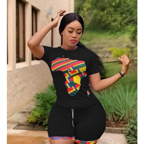 Two Piece Set Women Sport Tracksuit Print Tees and Biker Shorts 2 Pieces Outfits New summer 2020 Jogger Sweatsuits Matching Sets