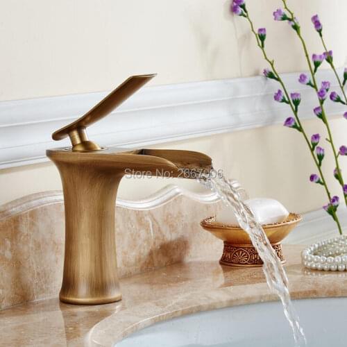 GIZERO Basin Sink Faucet Waterfall Mixer Taps Classic Antique Bronze Single Hole Water Tap Sink Crane ZR206