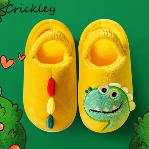 Cartoon Cute Dinosaur Boys Girls Slippers Winter Warm Soft Indoor Slippers for Kids Non Slip Toddler Children Home Shoes