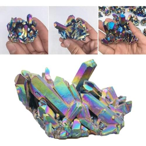 Natural Quartz Crystal Rainbow Titanium Cluster Mineral Specimen Healing Stone Home Decoration Crafts