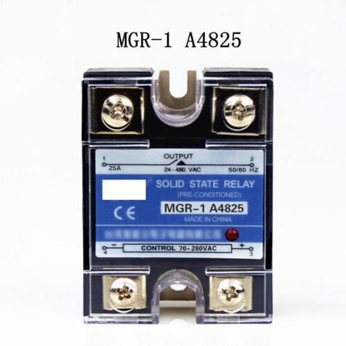 A4825 SSR 25A 70-280VAC Input to 24-480VAC Output Single Phase Solid State Relay + Clear Cover AC to AC