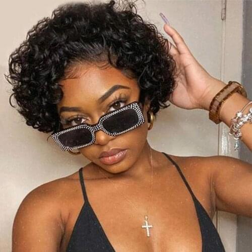 Alibele Deep Wave Hair Wig Pre Plucked 13x1 Lace Front Curly Wig 6 Inch Short Bod Lace Wig Machine Made Wig For Women Remy Hair