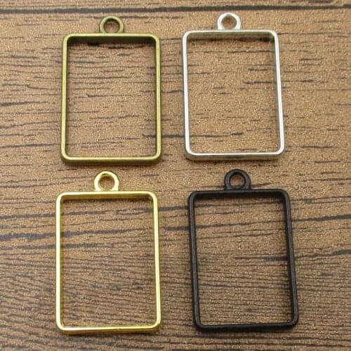 Rectangle Metal Frame Open Bezel Pendants 8PCS/Lot 34×21mm Diy Square Resin Jewelry Making Glue Frame 4 Colors Available-TS262
