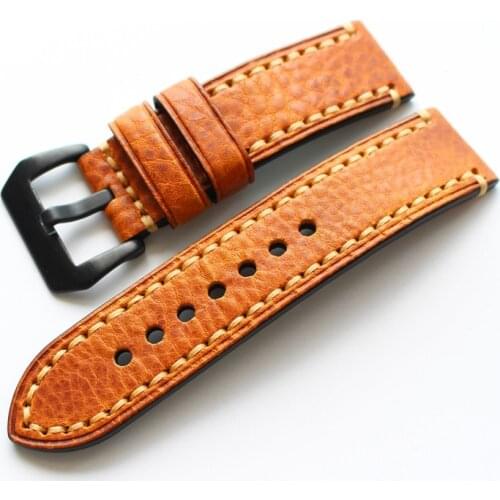 Handmade Cowhide Watchbands Yellow brown leather Watch, Retro Style Strap 20MM 22MM 24MM 26MM for Panerai Pam Man Watch Tool
