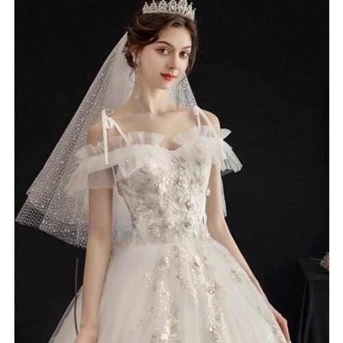 New Romantic Wedding Dress For Bride Ball Gown 2021 Embroidery 3D Flowers Bride Gowns Cheap Bridal Dresses vestidos de novia