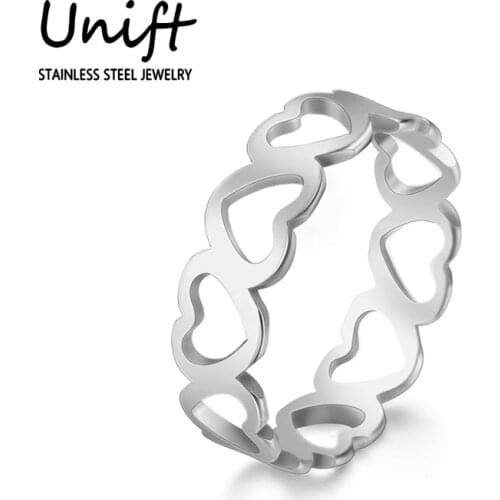 Unift Unique Exquisite Hollow Heart Rings for Women Stainless Steel Female Jewelry Wedding Anniversary Gift Fashion Accessories