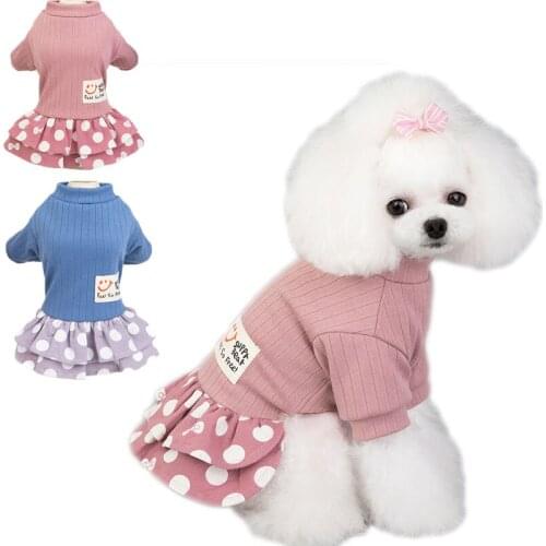 Dog Cat Clothes Summer Knitted Hoodie Dress Pink Blue Dot Dresses For Dogs Puppy Cat Coat Girl Dog Tutu Skirt Outfit Clothing XL