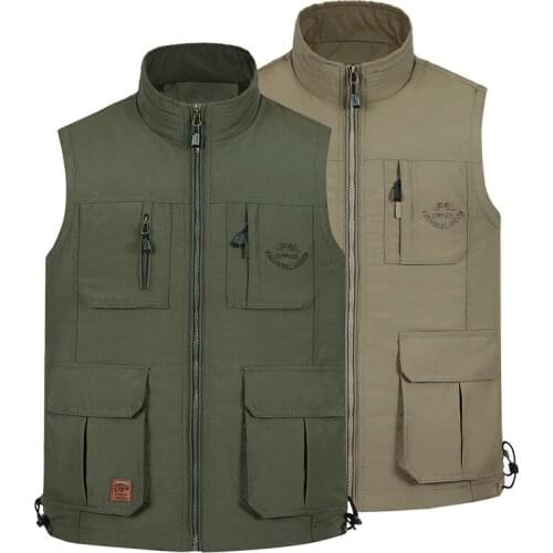 B 2019 Vest Men Vest Coat Autumn Casual Mens Sleeveless Vest Breathable Multi-pockets Quick Dry Mesh Waistcoat hombre