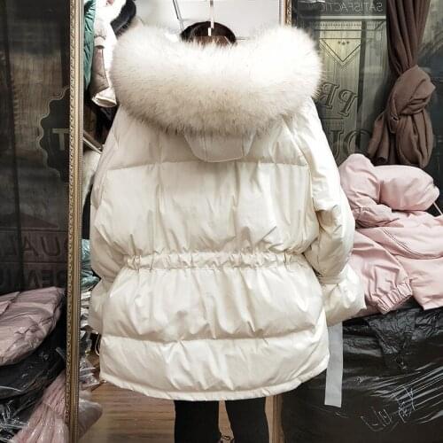 Winter Women Short Fur Collar Down Jacket Flare Sleeve Slim Hooded Jacket Padded Warm Outerwear Female Streetwear Overcoat