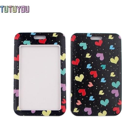 1pc PC2622 Colorful Hearts Lanyard Credit Card ID Holder Bag Student Women Travel Bank Bus Business Card Cover Badge
