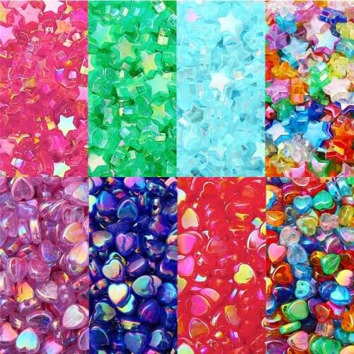 100Pcs Rainbow AB Color Acrylic 11x10mm Star 8x9mm Heart Shape Loose Spacer Beads For DIY Clothing Dec Making Sewing Accessories