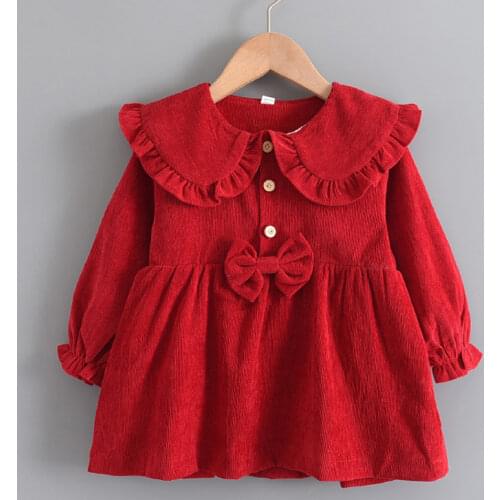 2020 New Spring Newborn Baby Girls Dress Baby Girls Long Sleeve Princess Dress Christmas Solid Color Kids Clothes Red Baby Dress