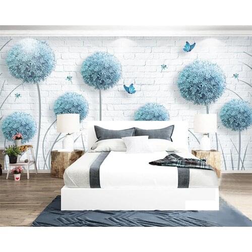 Beibehang Photo 3D Wallpaper Scandinavian Style Dandelion Hand Painted Floral Background Wallpaper Decorative Painting Wallpaper