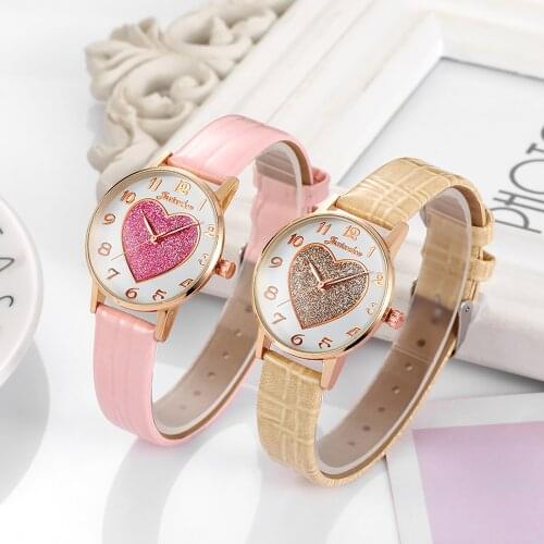 Fashion Women Watches Heart-shaped Children students Bracelet Set Watch Casual Leather Quartz Wristwatch Clock Relogio Feminino