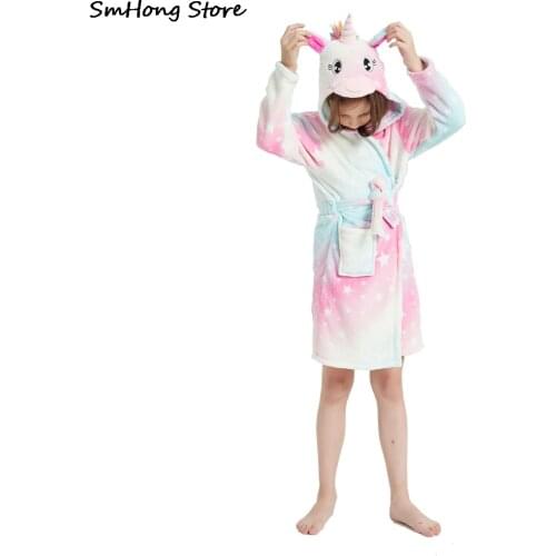 Winter Flannel Childrens Nightgowns Baby Unicorn Bathrobe Pyjamas Kids Girls Unicorn Kigurumi Beach Towels Hooded Bathrobes