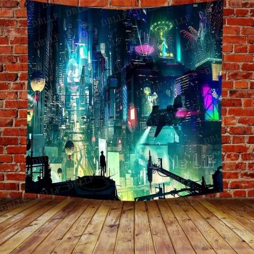 Punk Tapestry Tokyo Japan Shinjuku Neon Signs Night Street Art Fantasy Futuristic Skyscraper City Backdrop For Home Decor