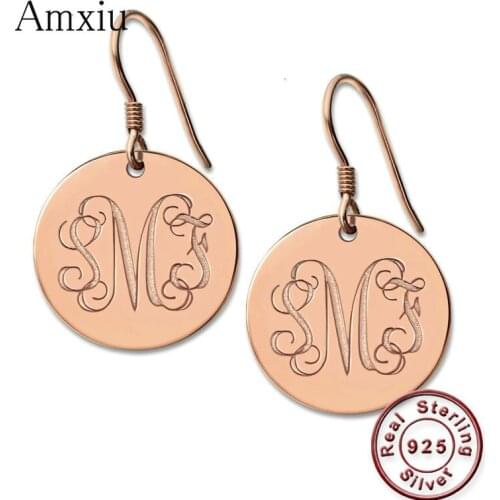 Amxiu Custom Monogram Initials Earrings Personalized 925 Silver Monogram Earrings Engrave Name Round Earrings Monogram Jewelry