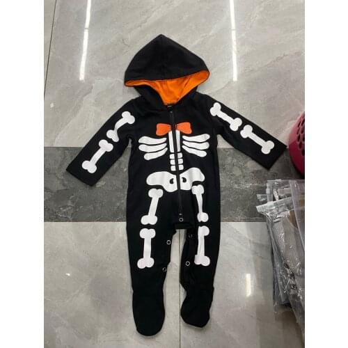 Citgeett Autumn Halloween Newborn Baby Boys Girls Footed Romper Hooded Print Long Sleeve Jumpsuit Clothes