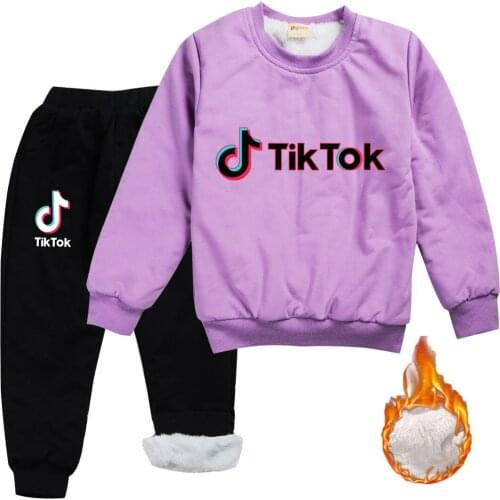 TIK TOK winter Children Clothing Sets Christmas Thicken Warm Sweatshirt Suit for girls boy Kids Clothes