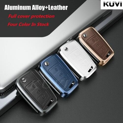 Aluminum Alloy Leather Car Key Case Cover For VW Volkswagen Golf 7 MK7 Tiguan MK2 SEAT Ateca Leon FR 2 Ibiza Skoda Octavia A7