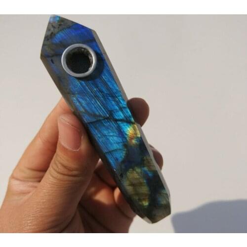 Beautiful Natural Quartz Labradorite crystal smoking pipe tobacco pipe point wand cigarette holder -09