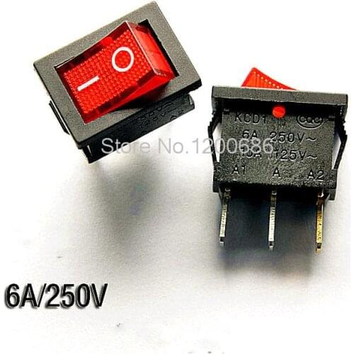 Rocker switch Rocker power switch KCD1 102 red 3 feet 2 files with lights 6A 250V