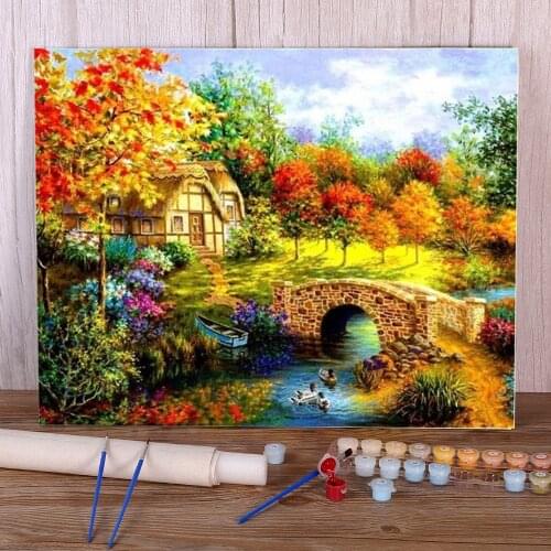 Landscape House Paint By Numbers Complete Kit Oil Paints 40*50 Oil Painting Handmade For Kids Wall Handicraft