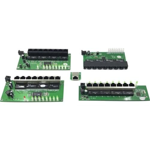 OEM factory direct mini fast 10 / 100mbps 8-port Ethernet network lan hub switch board two-layer pcb 2 rj45 1 * 8pin head port