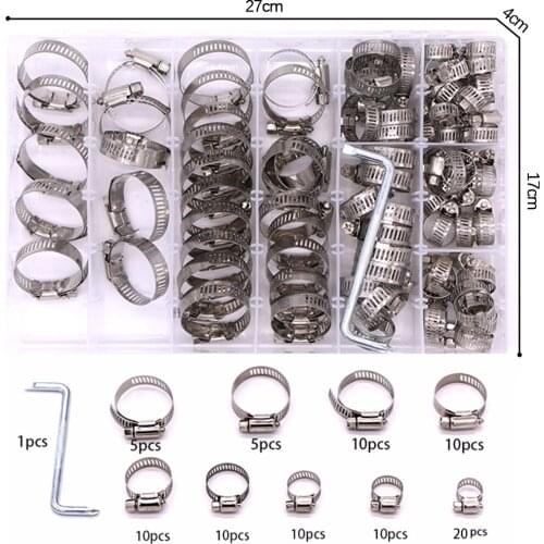 Adjustable Hose Clamps 8 Sizes Pack of 90 Set Connect Hoses Pipes