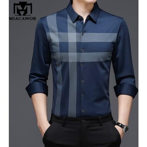 New Brand Shirts Men Slim Fit Luxury Plaid Dress Shirt Spring Long Sleeve Casual Shirts Camisas Homme Streetwear C799