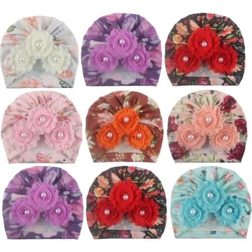 Baby Hats Fashion Pearls Lace Flowery Baby Girl Hat Photography Props Turban Hats Kids Toddler Caps