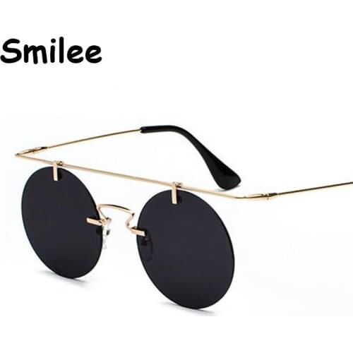 Fashion Rimless Round Sunglasses Brand Design Steampunk Style Men Brand Design Metal Sun Glasses Ladies Frameless Mirror Eyewear