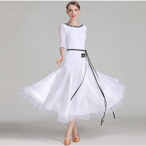 Modern dance costumes women ballroom dance wear waltz performance uniforms ball dance clothes mesh silk full-skirted dress