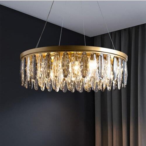 Modern Living Room Lustre K9 Crystals Led Pendant Lights Luxury Copper Led Pendant Lighting E14 Led Luminaria Lighting Fixtures