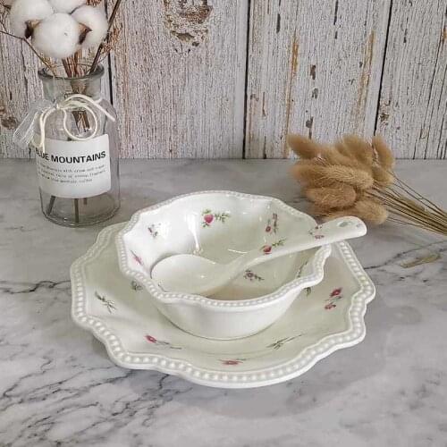 Ins European Crushed Flower Ceramic Plate Home Bowl Fruit Plate Plate Ceramic Bowl Home Salad Bowl Fruit Plate Tableware