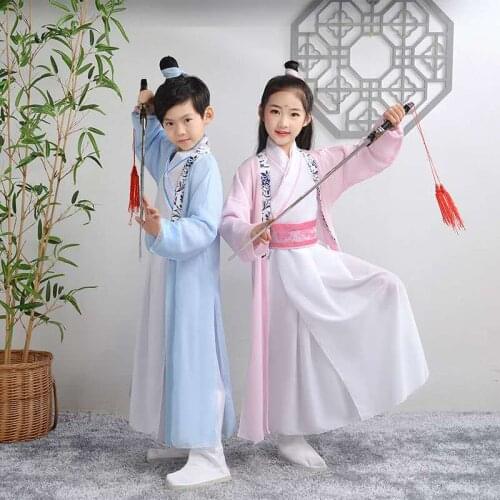 Chinese Traditional Boy Kids Vintage Clothing Set Children Girls Party Dress Kung Fu Outfits Chinese Hanfu Kids Tang Suit