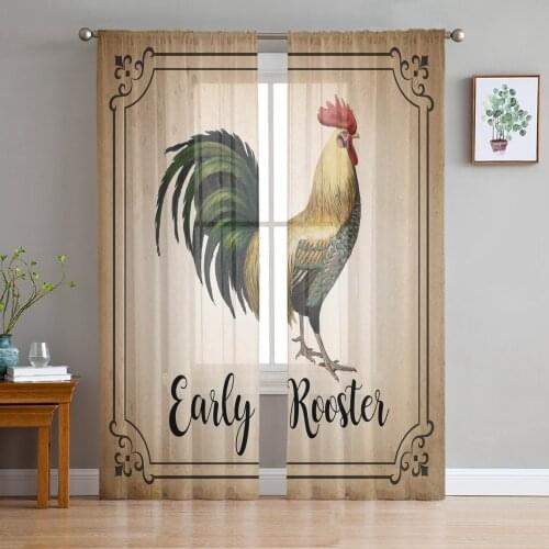 Farm Retro Lace Cock Sheer Curtains for Living Room Bedroom Kitchen Tulle for Windows Voile Drapes Home Decoration