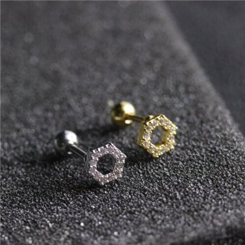 Womens Fashion Mini Honeycomb Hexagon Set Zircon Earrings Super Flash Earrings Jewelry Travel Keepsake A Birthday Present
