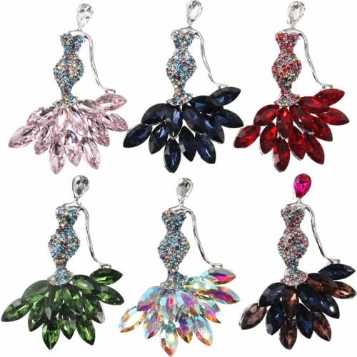 10 pcs/lot Free Shipping Dancing Girl Crystal Rhinestone Brooch Pins