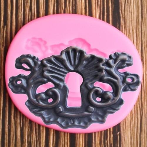 3D Vintage Lock Plate Silicone Mold Key Hole Cupcake Topper Fondant Cake Decorating Polymer Clay Candy Chocolate Gumpaste Moulds