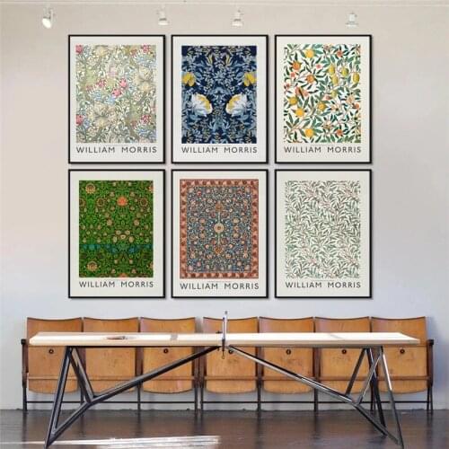 Abstract Vintage Blue Flower By William Morris Canvas Painting Floral Art Posters and Prints Wall Pictures for Living Room Decor