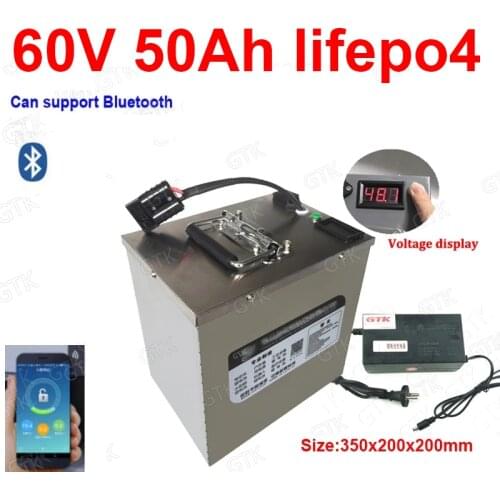 GTK 60V 50Ah lifepo4 battery with bluetooth BMS APP for 3000w Electric Bicycle bike Forklift Scooter mountain bike + 10A charger