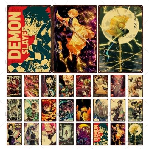 Demon Slayer Metal Plaque Anime Retro Tin Sign Vintage Art Poster Metal Plate Wall Decor Kids Room Club Iron Painting 20X30Cm