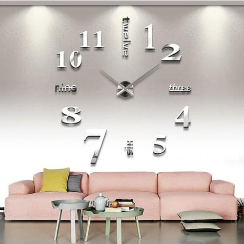 Free Shipping New Clock Watch Wall Clocks Horloge 3d Diy Acrylic Mirror Stickers Home Decoration Living Room Quartz Needle