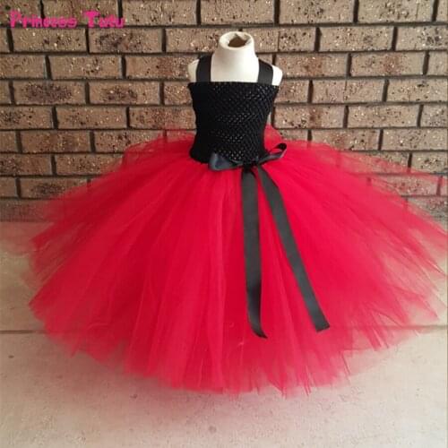 Black&Red Girls Tutu Dress Princess Kids Girls Wedding Birthday Party Dress Children Clothes Tulle Flower Girl Ball Gown Dress
