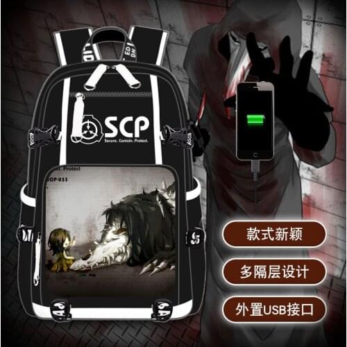 SCP Foundation 173 Backpack Black Bookbag Cartoon School Bags for Teenage Kids SCP049 Travel Bagpack USB Laptop Shoulder Bags